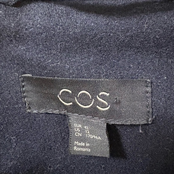 COS Darkest Navy Blue Hooded Wool Duffle Coat Size 12 - Picture 11 of 16